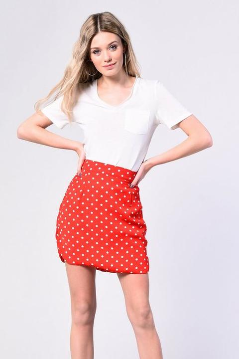 Womens **polka Dot Skirt By Glamorous - Red, Red