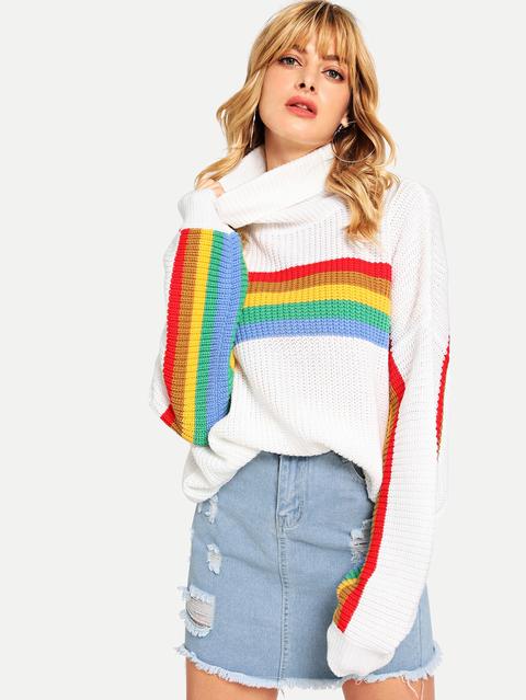 Jersey De Rayas Color Block Y Cuello Alto