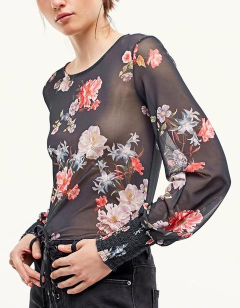 Camiseta Tul Flores Manga Abullonada
