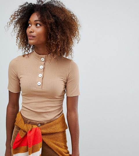 Bershka Button Front High Neck Top