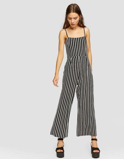 Strappy Culotte Jumpsuit With Square-cut Neckline In Black