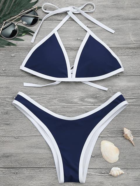 Bikini A Contrasto Con Taglio Alto Lemon Yellow Gray Neon Orange Black Navy