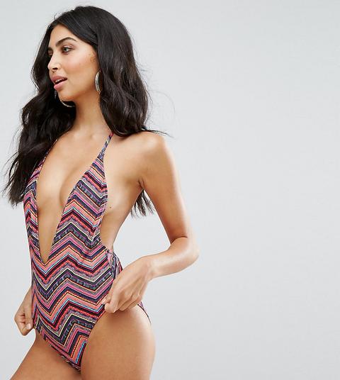 Bañador Con Espalda En T Y Estampado Azteca De Missguided