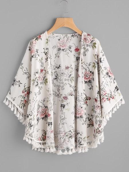 Kimono Botánico Con Fleco