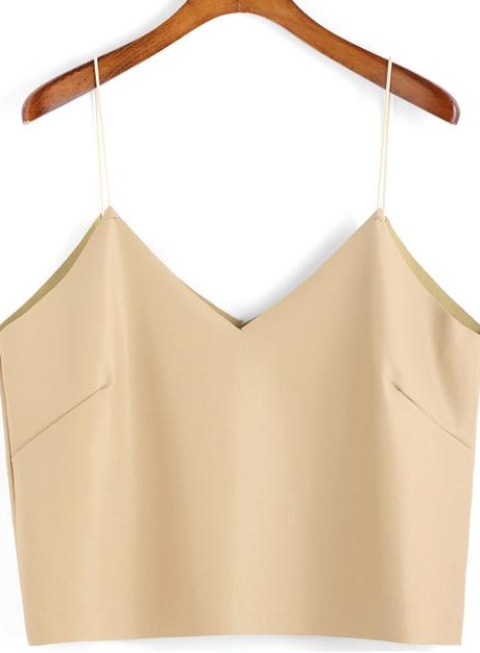 Khaki Spaghetti Strap Pu Cami Top