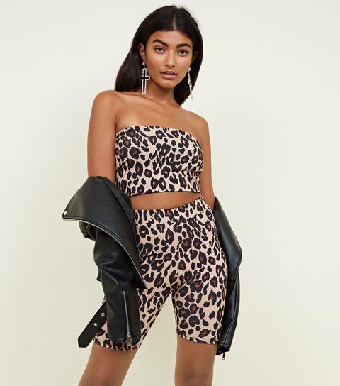 Brown Leopard Print Bandeau Top New Look