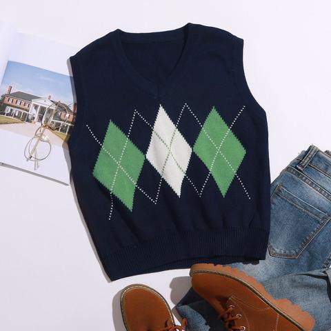 Argyle Pattern V-neck Sweater Vest