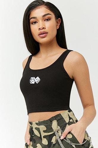 Forever 21 Dice Graphic Crop Top , Black/white