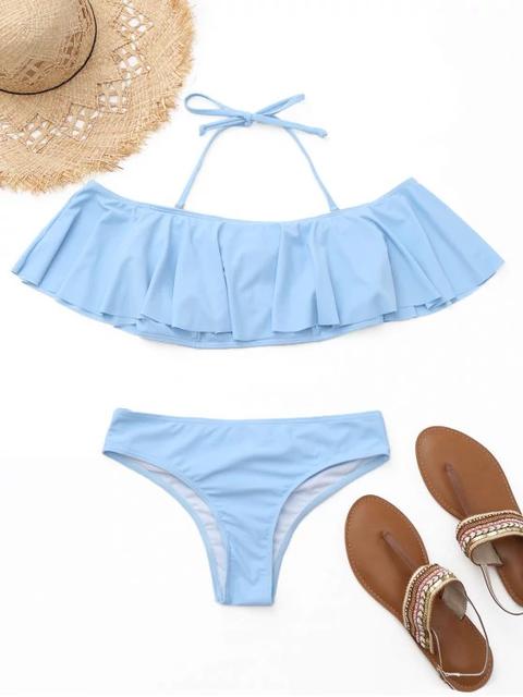 Conjunto De Bikini Con Volante Fuera Del Hombro