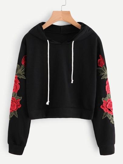 Sudadera Con Capucha Y Flores Bordadas En Las Mangas