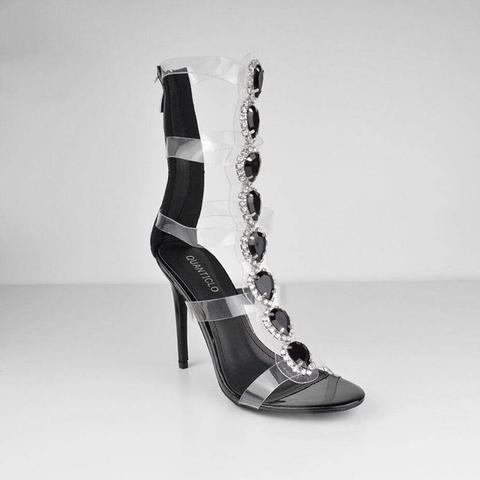 Alawa - Jewel Embellished Perspex Heels In Black