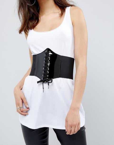 Asos - Cintura Larga In Vernice Stile Corsetto - Nero