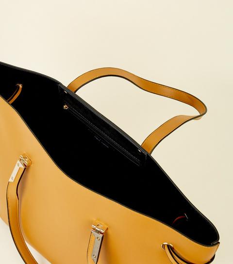 Mustard Tie Side Tote Bag New Look