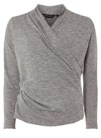 Womens Grey Wrap Front Top- Grey, Grey