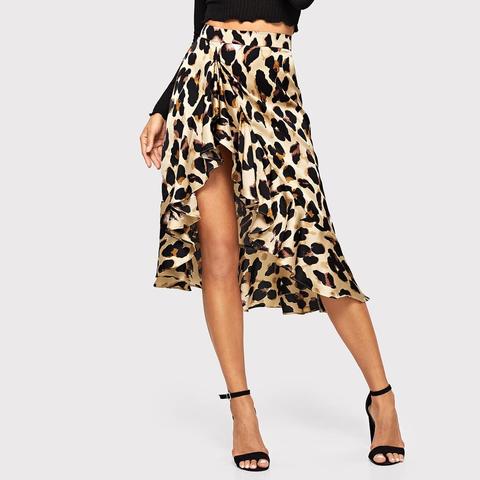 Ruffle Hem Leopard Print Skirt