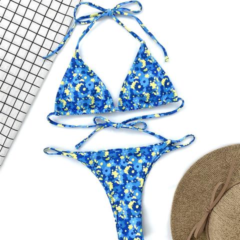 Ditsy Floral Micro Triangle Thong Bikini Swimsuit