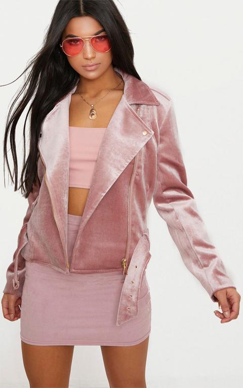 Blush Velvet Biker Jacket