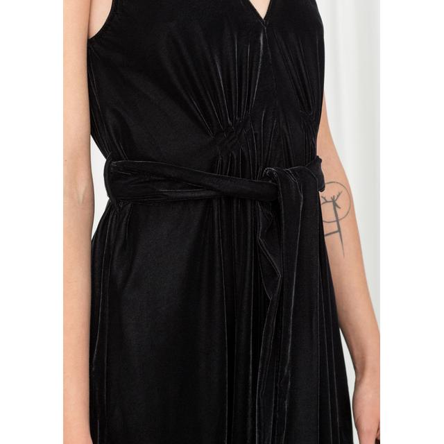 belted velvet midi dress black