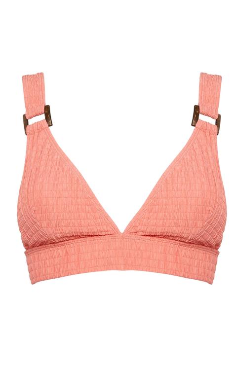 Top De Bikini Fruncido Con Escote Profundo Color Coral