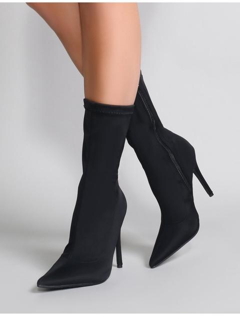 Direct Pointy Sock Boots In Black Stretch