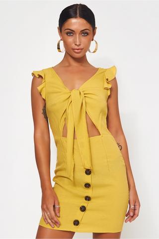 Lula Mustard Tie Front Button Dress