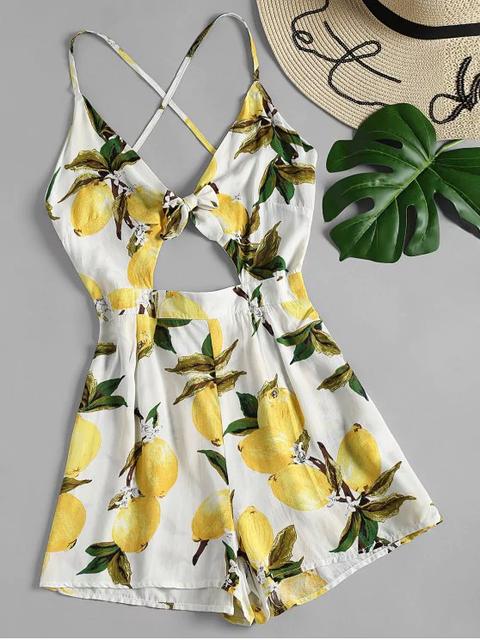 Lemon Print Strappy Tie Front Romper