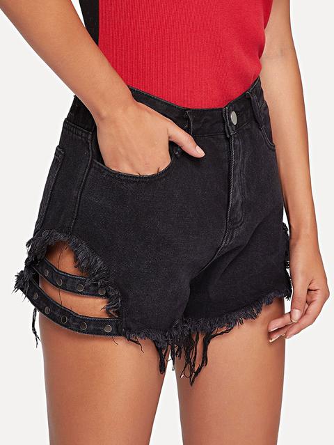 Shorts In Denim Con Bordi Sfilacciati