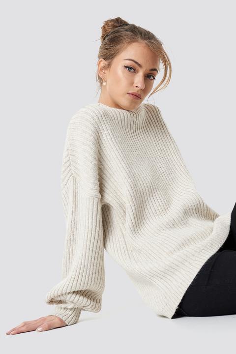 Camille Botten X Na-kd High Neck Oversize Sweater - Beige