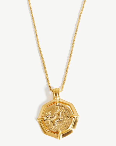 Lucy Williams Engravable Octagon Medallion Coin Necklace 18ct Gold Plated