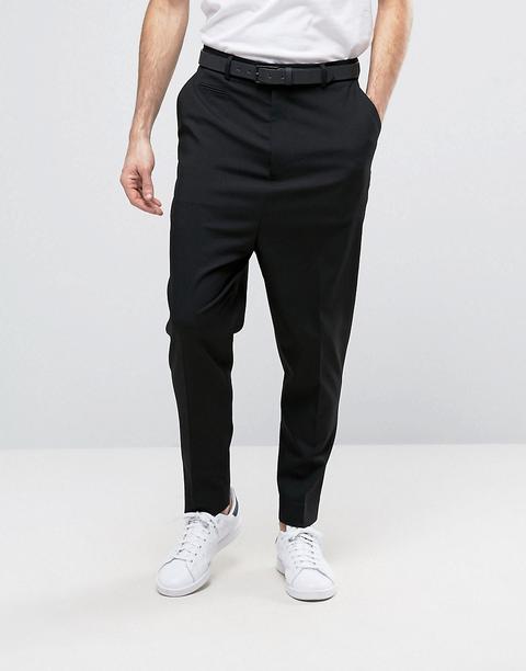 Asos Design - Pantaloni Con Cavallo Basso Neri - Nero