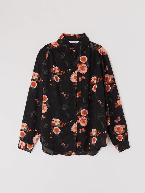 Camicia Ampia Con Fiori Var Nero