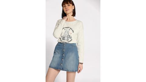 Jupe Droite Courte Boutonnée Denim Stone Femme