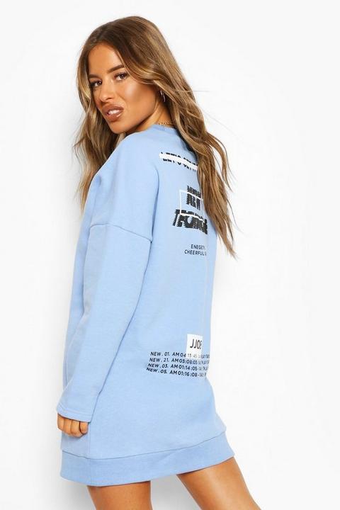 Womens Petite Oversized Back Print Sweatshirt Dress - Blue - 8, Blue