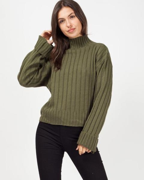 Karlie Turtle Neck Knitted Jumper In Khaki