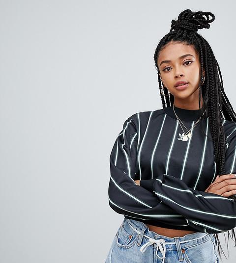 Adidas Originals - Weißes Sweatshirt Mit Schwarzen Nadelstreifen - Schwarz