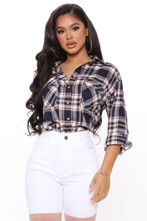 Plaid It Fair Flannel Top - Navy