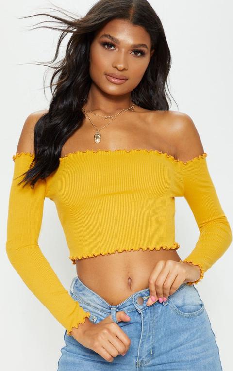 Mustard Frill Edge Crop Top, Yellow