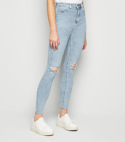 Blue Light Wash Ripped Hallie Super Skinny Jeans New Look