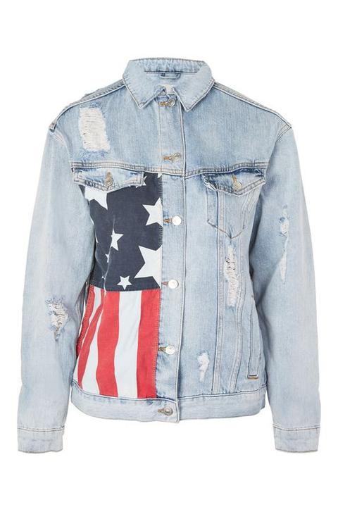 Moto Usa Flag Motif Denim Jacket