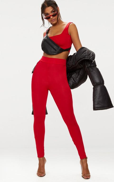 Basic Red High Waisted Jersey Leggings