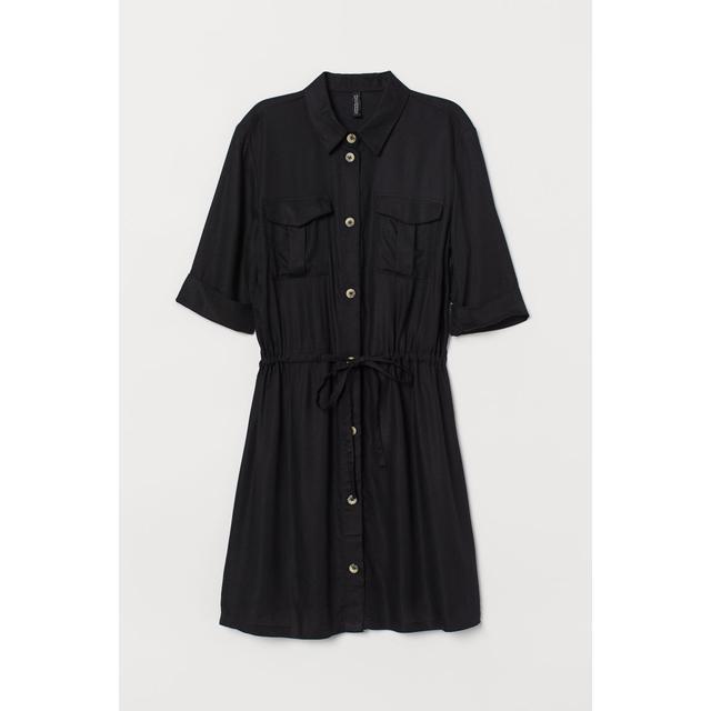 h and m black button dress