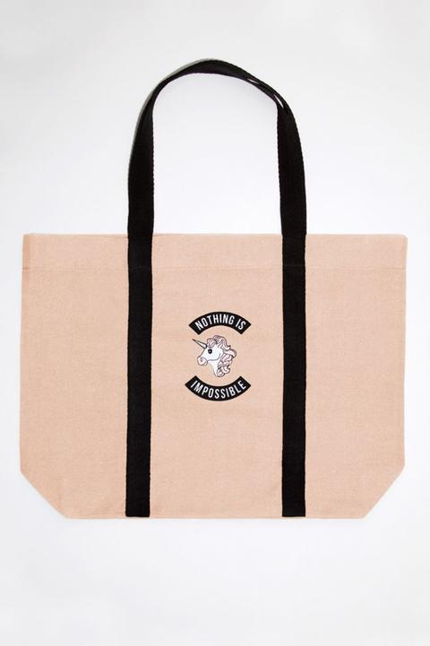 Borsa Di Tela Rosa Con Unicorno
