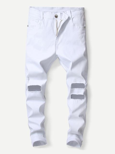 A Tinta Unita Strappato Bianco Jeans Da Uomo from SheIn on 21 Buttons