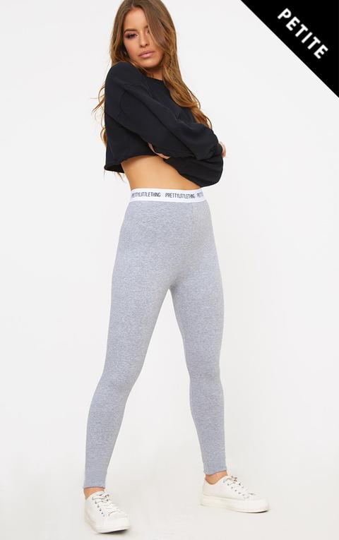 Prettylittlething Petite Grey Slogan Waistband Leggings