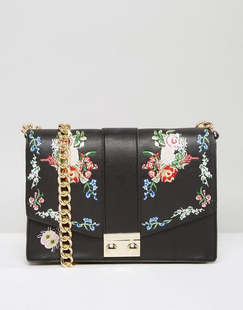 Asos - Borsa Da Spalla Con Fiori Ricamati - Nero