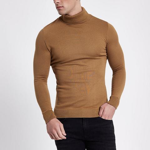 Camel Slim Fit Roll Neck Jumper