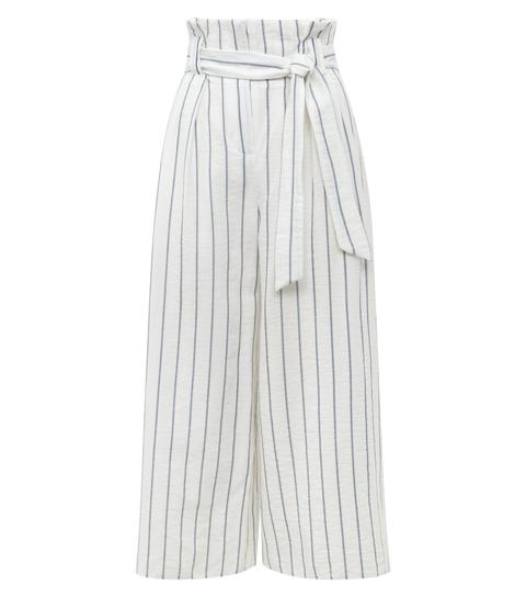 White Stripe Linen-look Paperbag Culottes New Look