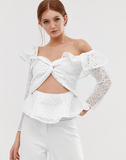 Top Asimétrico Con Diseño Estructurado Con Bordado De Asos Design-blanco