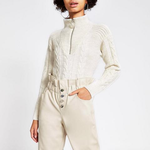 Cream Cable Knit Zip Neck Jumper