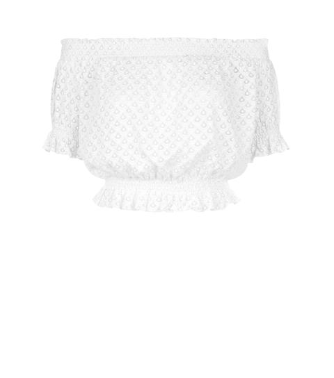 White Shirred Edge Bardot Top